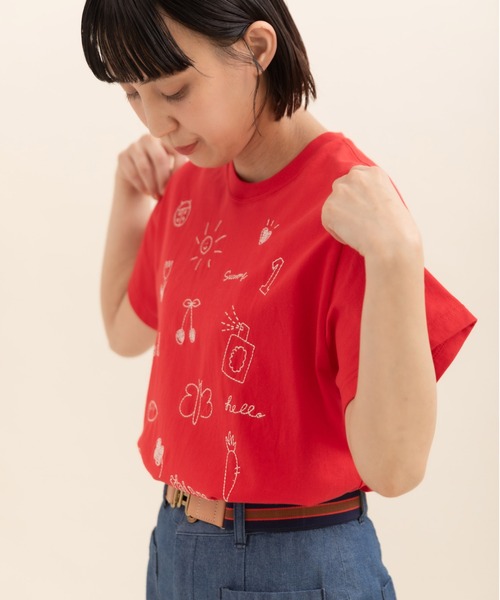 CHILD WOMAN(チャイルドウーマン)の「40/2天竺“good things”刺繍 半袖Tシャツ(Tシャツ/カットソー・レディース・イエロー/レッド/ホワイト・FREE)」の14枚目の写真