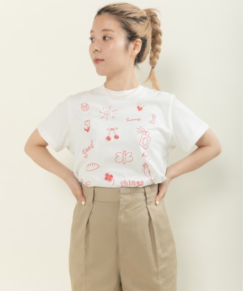 CHILD WOMAN(チャイルドウーマン)の「40/2天竺“good things”刺繍 半袖Tシャツ(Tシャツ/カットソー・レディース・イエロー/レッド/ホワイト・FREE)」の7枚目の写真