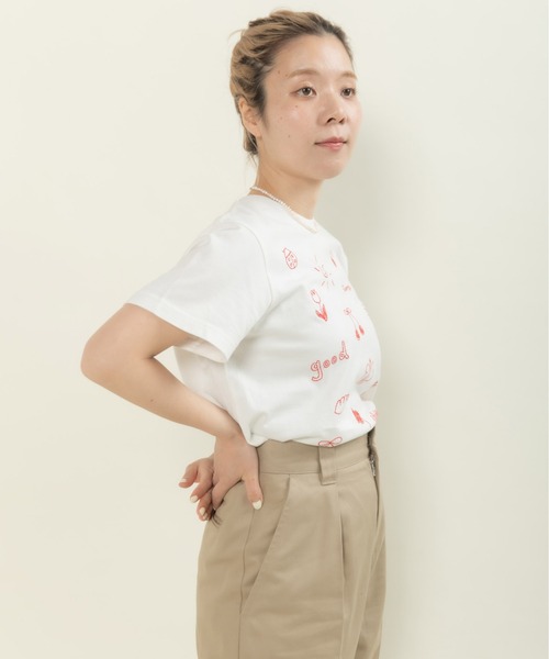 CHILD WOMAN(チャイルドウーマン)の「40/2天竺“good things”刺繍 半袖Tシャツ(Tシャツ/カットソー・レディース・イエロー/レッド/ホワイト・FREE)」の5枚目の写真