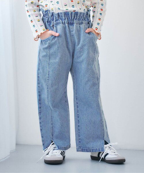 apres les cours（アプレレクール）の「裾スリットワイドパンツ_ジュニア対応（その他パンツ・キッズ・サックスブルー/チェック/ラベンダー・110/100/140/130/120/90/80）」の6枚目の写真