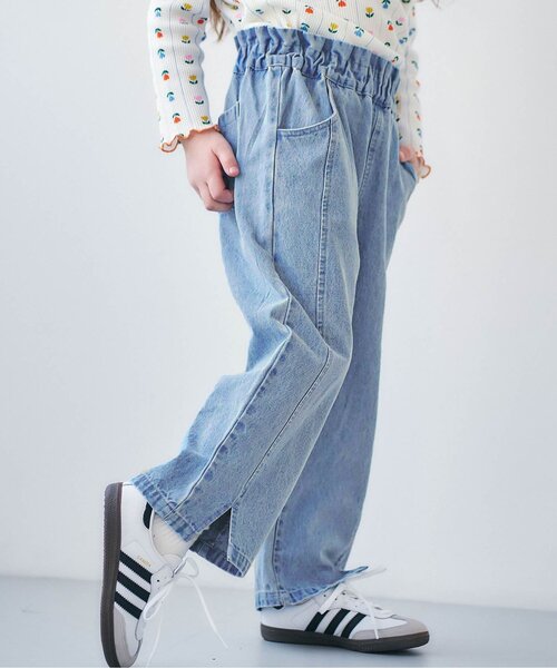 apres les cours（アプレレクール）の「裾スリットワイドパンツ_ジュニア対応（その他パンツ・キッズ・サックスブルー/チェック/ラベンダー・110/100/140/130/120/90/80）」の7枚目の写真