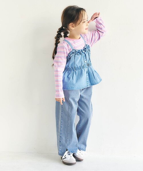 apres les cours（アプレレクール）の「裾スリットワイドパンツ_ジュニア対応（その他パンツ・キッズ・サックスブルー/チェック/ラベンダー・110/100/140/130/120/90/80）」の8枚目の写真