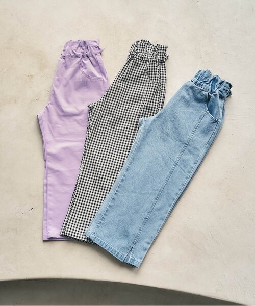 apres les cours（アプレレクール）の「裾スリットワイドパンツ_ジュニア対応（その他パンツ・キッズ・サックスブルー/チェック/ラベンダー・110/100/140/130/120/90/80）」の12枚目の写真