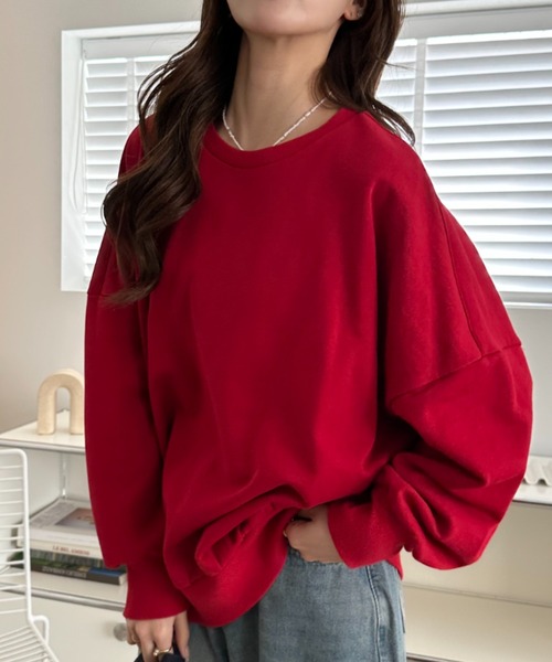 umune(ウムネ)の「スウェット プルオーバー 長袖 裏毛 プリント イラスト メガネ ドロップショルダー オーバーサイズ ルーズ カジュアル トップス 秋 冬(スウェット・レディース・アイボリー/ブルーグレー/レッド・FREE)」の5枚目の写真