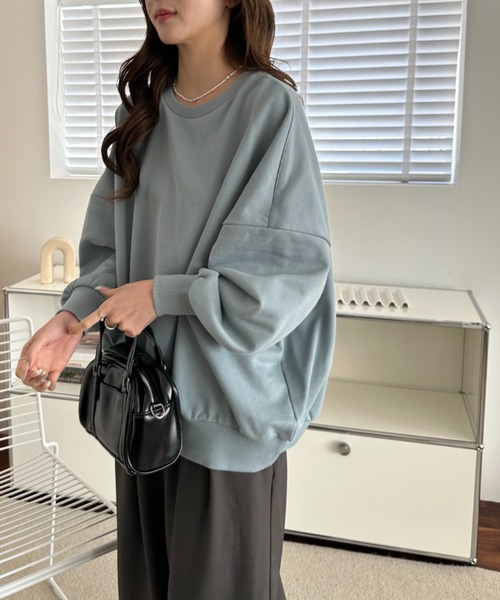 umune(ウムネ)の「スウェット プルオーバー 長袖 裏毛 プリント イラスト メガネ ドロップショルダー オーバーサイズ ルーズ カジュアル トップス 秋 冬(スウェット・レディース・アイボリー/ブルーグレー/レッド・FREE)」の22枚目の写真