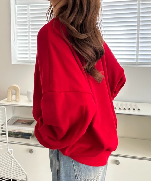 umune(ウムネ)の「スウェット プルオーバー 長袖 裏毛 プリント イラスト メガネ ドロップショルダー オーバーサイズ ルーズ カジュアル トップス 秋 冬(スウェット・レディース・アイボリー/ブルーグレー/レッド・FREE)」の13枚目の写真