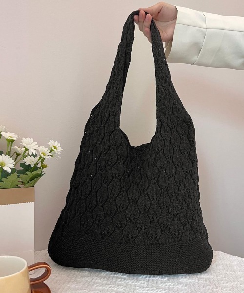 Miniministore（ミニミニストア）の「透かし編みニットバッグ韓国風トートバッグ（トートバッグ・レディース・アイボリー/ブラウン/ブラック/ベージュ・FREE）」の9枚目の写真