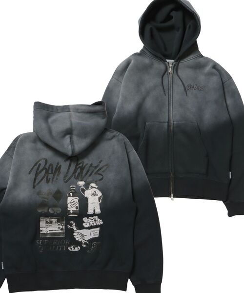 BEN DAVIS（ベンデイビス）の「【BEN DAVIS（ベンデイビス）】GRAPHIC FADED ZIP HOODIE / ジップパーカー フーディ 裏起毛 ヘビーウェイト プリント 加工（パーカー・メンズ・ブラック/ピンク系その他2/ブラック系その他・MEDIUM/LARGE）」の2枚目の写真