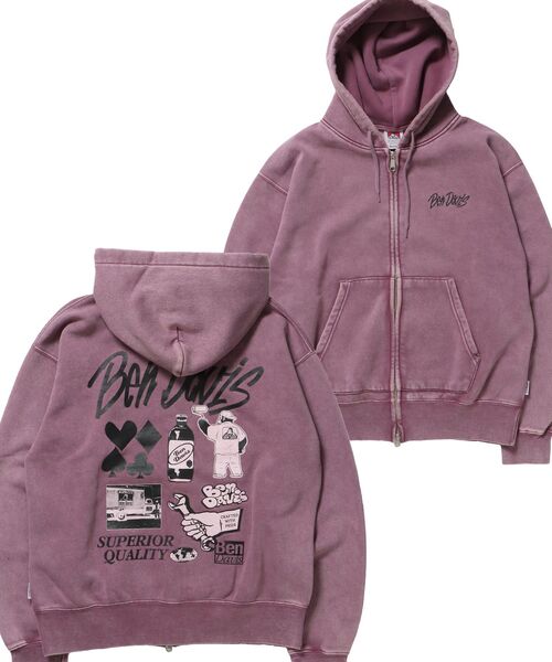 BEN DAVIS（ベンデイビス）の「【BEN DAVIS（ベンデイビス）】GRAPHIC FADED ZIP HOODIE / ジップパーカー フーディ 裏起毛 ヘビーウェイト プリント 加工（パーカー・メンズ・ブラック/ピンク系その他2/ブラック系その他・MEDIUM/LARGE）」の3枚目の写真