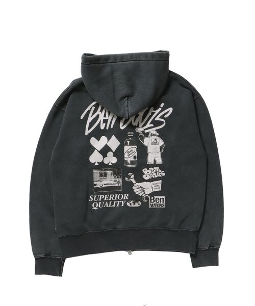 BEN DAVIS（ベンデイビス）の「【BEN DAVIS（ベンデイビス）】GRAPHIC FADED ZIP HOODIE / ジップパーカー フーディ 裏起毛 ヘビーウェイト プリント 加工（パーカー・メンズ・ブラック/ピンク系その他2/ブラック系その他・MEDIUM/LARGE）」の5枚目の写真