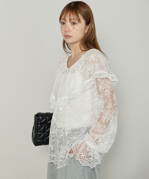 enhaut（アンオート）の「フラワー レース フリル ブラウス（シャツ/ブラウス・レディース・ブラック/ホワイト・FREE）」の5枚目の写真