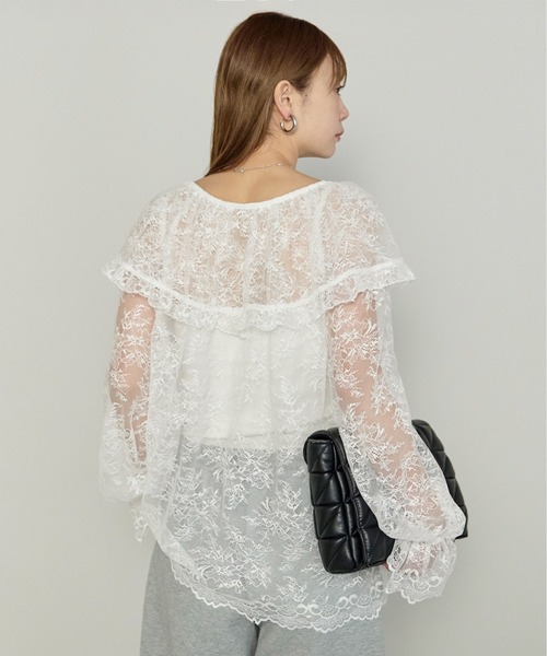 enhaut（アンオート）の「フラワー レース フリル ブラウス（シャツ/ブラウス・レディース・ブラック/ホワイト・FREE）」の7枚目の写真