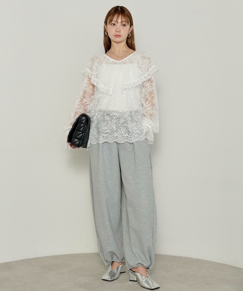 enhaut（アンオート）の「フラワー レース フリル ブラウス（シャツ/ブラウス・レディース・ブラック/ホワイト・FREE）」の10枚目の写真