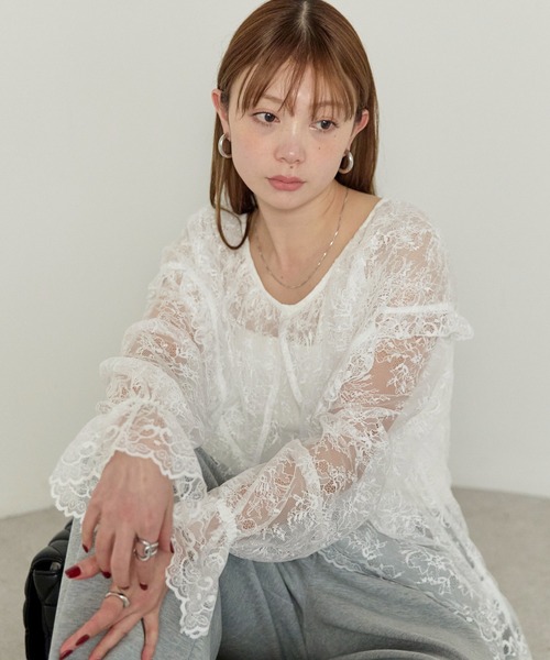 enhaut（アンオート）の「フラワー レース フリル ブラウス（シャツ/ブラウス・レディース・ブラック/ホワイト・FREE）」の14枚目の写真