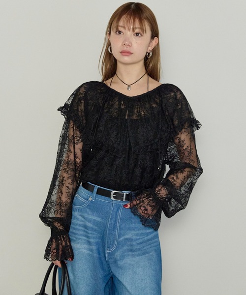 enhaut（アンオート）の「フラワー レース フリル ブラウス（シャツ/ブラウス・レディース・ブラック/ホワイト・FREE）」の18枚目の写真