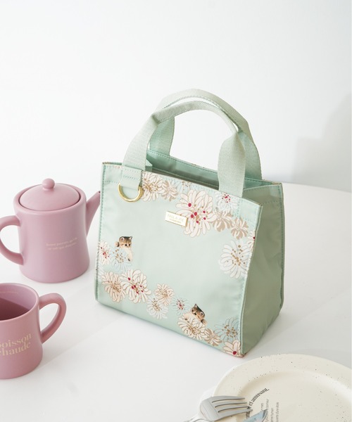 PAUL & JOE ACCESSOIRES(ポールアンドジョーアクセソワ)の「【PAUL & JOE ACCESSOIRES /ポール アンド ジョー アクセソワ 】 CHRYSANTHEME & NOUNETTE PRINT ランチトート(トートバッグ・レディース・ミント/ネイビー/ピンク・FREE)」の1枚目の写真