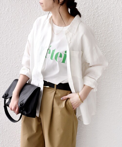 SHIPS Colors(シップス カラーズ)の「SHIPS Colors:〈洗濯機可能〉ユーロリネン (EURO Linen) 2WAY ロングスリーブ シャツ◇(シャツ/ブラウス・レディース・ライトブルー/ピンク/イエロー/ブルー/オフホワイト/ブラック・ONE SIZE)」の2枚目の写真