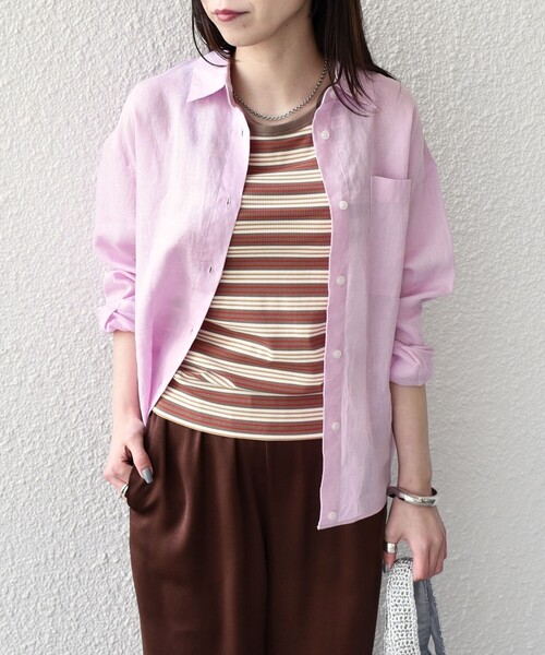 SHIPS Colors(シップス カラーズ)の「SHIPS Colors:〈洗濯機可能〉ユーロリネン (EURO Linen) 2WAY ロングスリーブ シャツ◇(シャツ/ブラウス・レディース・ライトブルー/ピンク/イエロー/ブルー/オフホワイト/ブラック・ONE SIZE)」の6枚目の写真