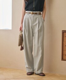 麻ブレンド バックゴム タック ワイドパンツ