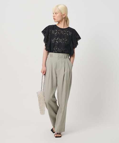 BEAUTY&YOUTH UNITED ARROWS(ビューティーアンドユースユナイテッドアローズ)の「麻ブレンド バックゴム タック ワイドパンツ(その他パンツ・レディース・ブラック/ライトブルー/ダークブラウン/ナチュラル/オリーブ・S/M/XS/L)」の5枚目の写真