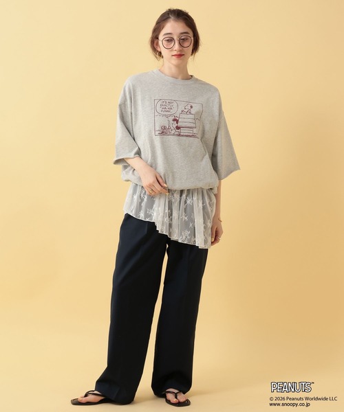 GEORGE'S(ジョージズ)の「【PEANUTS】スヌーピードロストTシャツ(Tシャツ/カットソー・レディース・グリーン/チャコールグレー/グレー・FREE)」の15枚目の写真