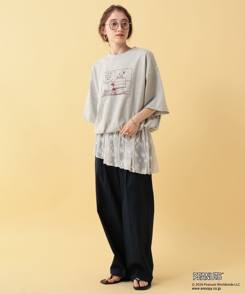 GEORGE'S(ジョージズ)の「【PEANUTS】スヌーピードロストTシャツ(Tシャツ/カットソー・レディース・グリーン/チャコールグレー/グレー・FREE)」の16枚目の写真