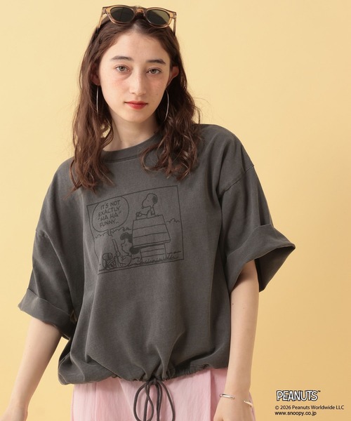GEORGE'S(ジョージズ)の「【PEANUTS】スヌーピードロストTシャツ(Tシャツ/カットソー・レディース・グリーン/チャコールグレー/グレー・FREE)」の11枚目の写真