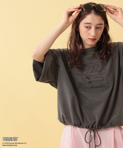 GEORGE'S(ジョージズ)の「【PEANUTS】スヌーピードロストTシャツ(Tシャツ/カットソー・レディース・グリーン/チャコールグレー/グレー・FREE)」の13枚目の写真