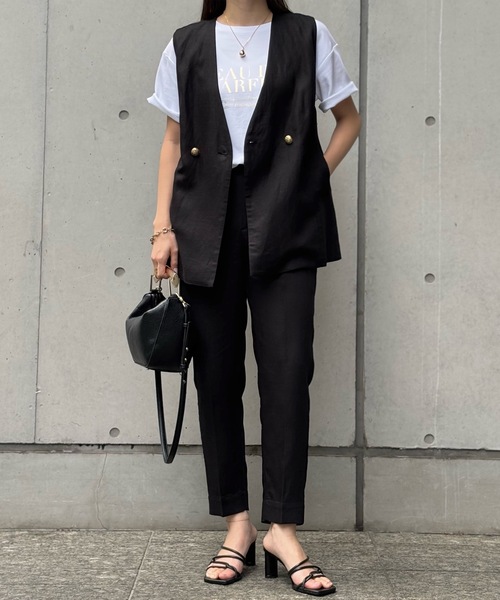 Emma Taylor（エマテイラー）の「リネンスリムテーパードパンツ（その他パンツ・レディース・ベージュ/ブラック・36/38）」の11枚目の写真
