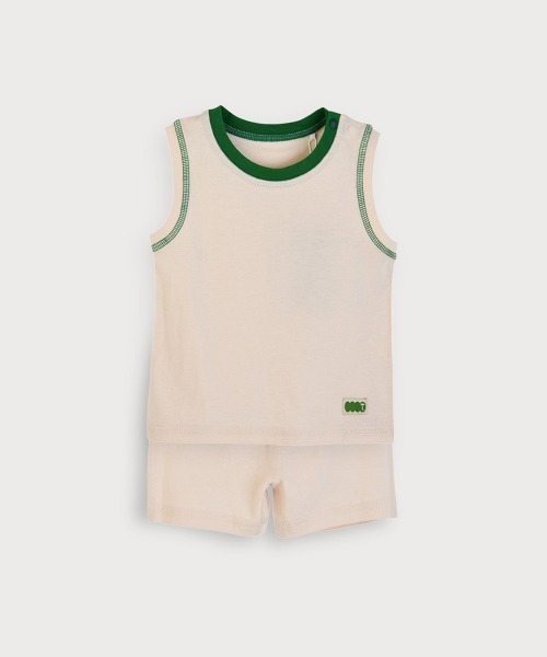 moimoln(モイモルン)の「【シームレス】【セットアップ】配色タンクトップ&ショートパンツ(セットアップ・キッズ・ブルー/ピンク/ベージュ・90cm/80cm/110cm/100cm/130cm/120cm)」の2枚目の写真