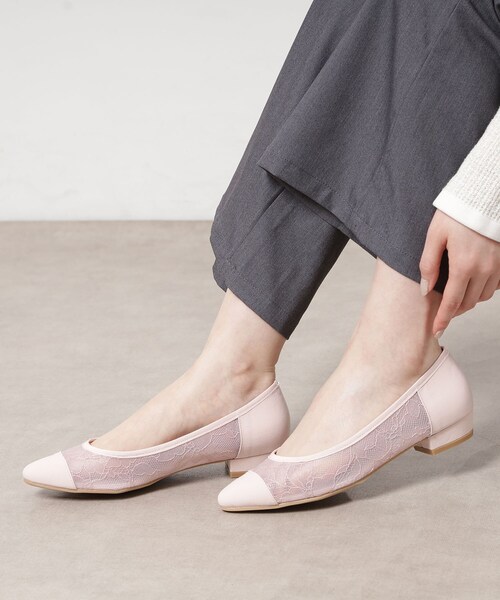 ESPERANZA(エスペランサ)の「ローヒールレースパンプス(パンプス・レディース・ピンク系7/ブラック系2・22.5cm/23.0cm/23.5cm/24.0cm/24.5cm/25.0cm)」の1枚目の写真