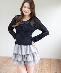 clear | レースアップ透かし編みニットトップス［骨格ウェーブ/Y2K］(ニット/セーター)