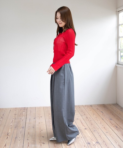 clear（クリア）の「レースアップ透かし編みニットトップス［骨格ウェーブ/Y2K］（ニット/セーター・レディース・レッド/ブルー/チャコールグレー/ブラック/アイボリー・F）」の19枚目の写真