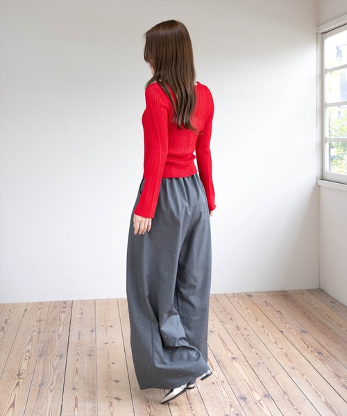 clear（クリア）の「レースアップ透かし編みニットトップス［骨格ウェーブ/Y2K］（ニット/セーター・レディース・レッド/ブルー/チャコールグレー/ブラック/アイボリー・F）」の21枚目の写真