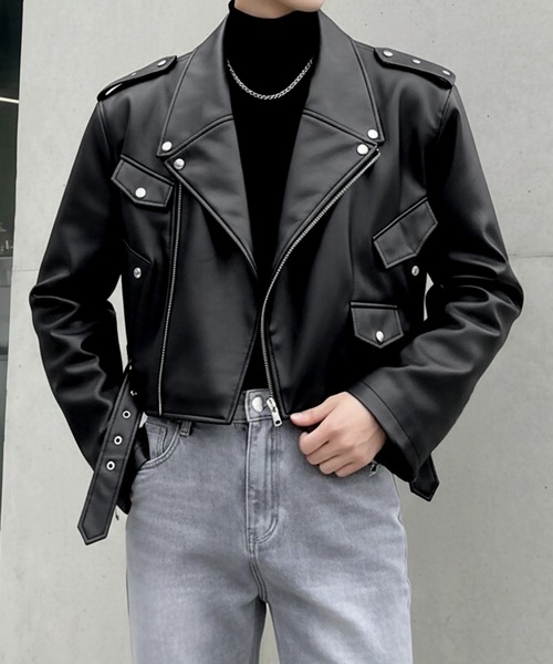 Otte(オッテ)の「PUレザーライダースショートジャケット(テーラードジャケット・メンズ・ブラック・X-LARGE/MEDIUM/LARGE)」の3枚目の写真