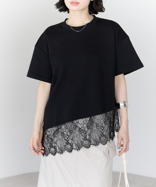 裾レース　アシメTシャツ