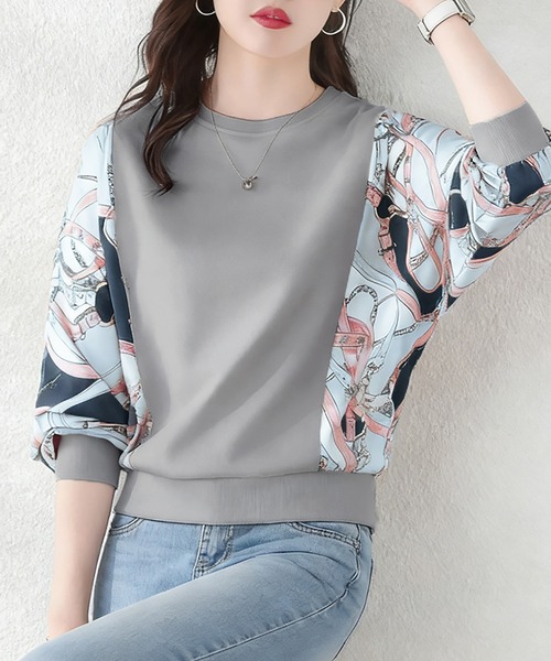 Doux Belle(ドゥーベル)の「プリント袖切替トップス(Tシャツ/カットソー・レディース・ネイビー/ベージュ/ホワイト/グレー・LARGE/MEDIUM)」の19枚目の写真
