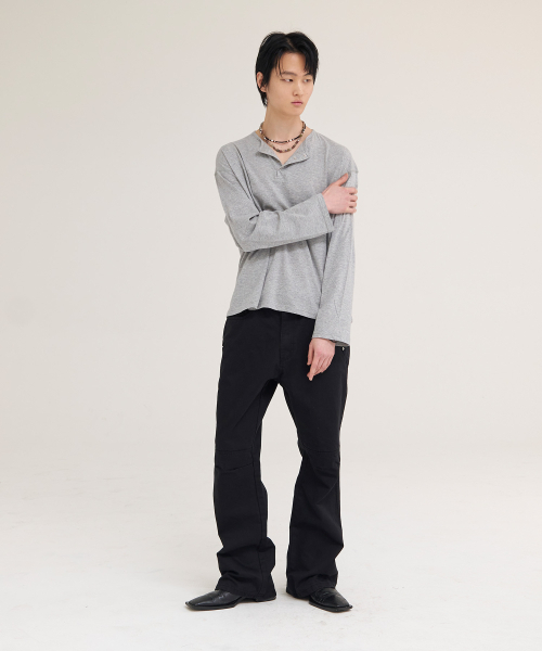 AKECII（アケシ）の「ラフパネルセギングフレアパンツ_フェードブラック（その他パンツ・メンズ・その他・MEDIUM/SMALL/LARGE）」の4枚目の写真