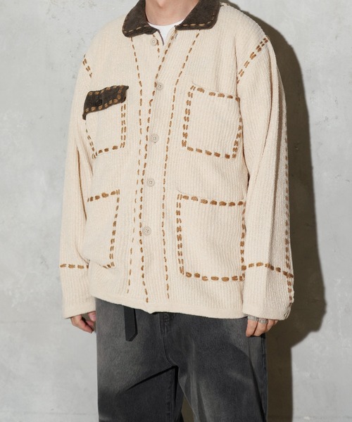 PHINGERIN(フィンガリン)の「PHINGERIN / フィンガリン PG1 SHORT COAT (PD-252-KN-031)(カーディガン/ボレロ・メンズ・ベージュ・MEDIUM/LARGE)」の2枚目の写真
