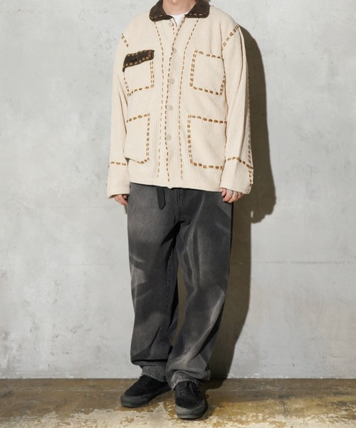 PHINGERIN(フィンガリン)の「PHINGERIN / フィンガリン PG1 SHORT COAT (PD-252-KN-031)(カーディガン/ボレロ・メンズ・ベージュ・MEDIUM/LARGE)」の3枚目の写真