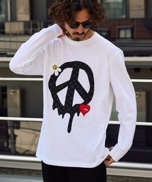 mlt5686- 5.6ozコットン天竺 ドリップピースフォームプリント-パッチワーク LS Tシャツ(624-02900)