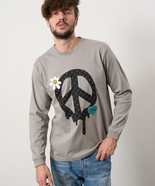 STUD MUFFIN(スタッドマフィン)の「mlt5686- 5.6ozコットン天竺 ドリップピースフォームプリント-パッチワーク LS Tシャツ(624-02900)(Tシャツ/カットソー・メンズ・ブラック/ピンク系その他/チャコールグレー/ホワイト・2/3/4)」の3枚目の写真