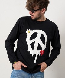 mlt5686- 5.6ozコットン天竺 ドリップピースフォームプリント-パッチワーク LS Tシャツ(624-02900)