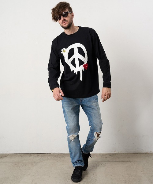 STUD MUFFIN(スタッドマフィン)の「mlt5686- 5.6ozコットン天竺 ドリップピースフォームプリント-パッチワーク LS Tシャツ(624-02900)(Tシャツ/カットソー・メンズ・ブラック/ピンク系その他/チャコールグレー/ホワイト・2/3/4)」の14枚目の写真