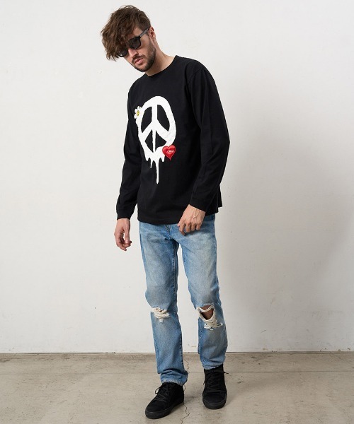 STUD MUFFIN(スタッドマフィン)の「mlt5686- 5.6ozコットン天竺 ドリップピースフォームプリント-パッチワーク LS Tシャツ(624-02900)(Tシャツ/カットソー・メンズ・ブラック/ピンク系その他/チャコールグレー/ホワイト・2/3/4)」の15枚目の写真