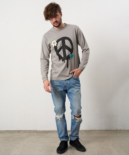 STUD MUFFIN(スタッドマフィン)の「mlt5686- 5.6ozコットン天竺 ドリップピースフォームプリント-パッチワーク LS Tシャツ(624-02900)(Tシャツ/カットソー・メンズ・ブラック/ピンク系その他/チャコールグレー/ホワイト・2/3/4)」の18枚目の写真
