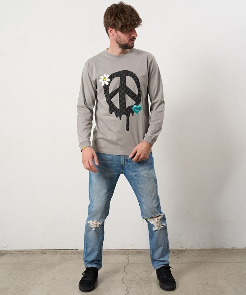 STUD MUFFIN(スタッドマフィン)の「mlt5686- 5.6ozコットン天竺 ドリップピースフォームプリント-パッチワーク LS Tシャツ(624-02900)(Tシャツ/カットソー・メンズ・ブラック/ピンク系その他/チャコールグレー/ホワイト・2/3/4)」の19枚目の写真
