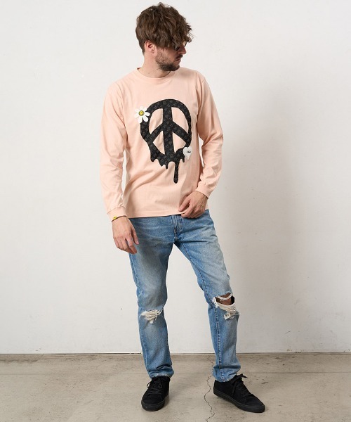 STUD MUFFIN(スタッドマフィン)の「mlt5686- 5.6ozコットン天竺 ドリップピースフォームプリント-パッチワーク LS Tシャツ(624-02900)(Tシャツ/カットソー・メンズ・ブラック/ピンク系その他/チャコールグレー/ホワイト・2/3/4)」の11枚目の写真