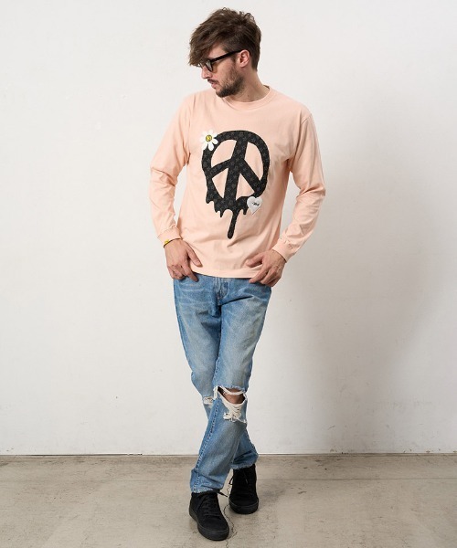 STUD MUFFIN(スタッドマフィン)の「mlt5686- 5.6ozコットン天竺 ドリップピースフォームプリント-パッチワーク LS Tシャツ(624-02900)(Tシャツ/カットソー・メンズ・ブラック/ピンク系その他/チャコールグレー/ホワイト・2/3/4)」の13枚目の写真