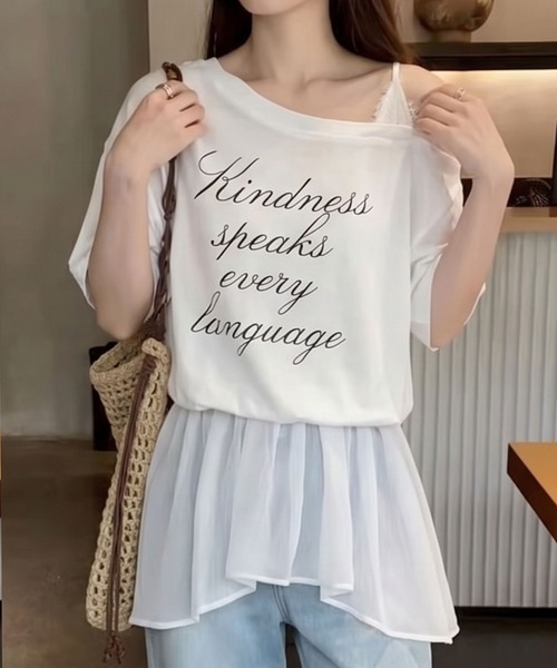 SpRay（スプレイ）の「ロゴオフショルドッキングトップス（Tシャツ/カットソー・レディース・ホワイト/ブラック・FREE）」の5枚目の写真